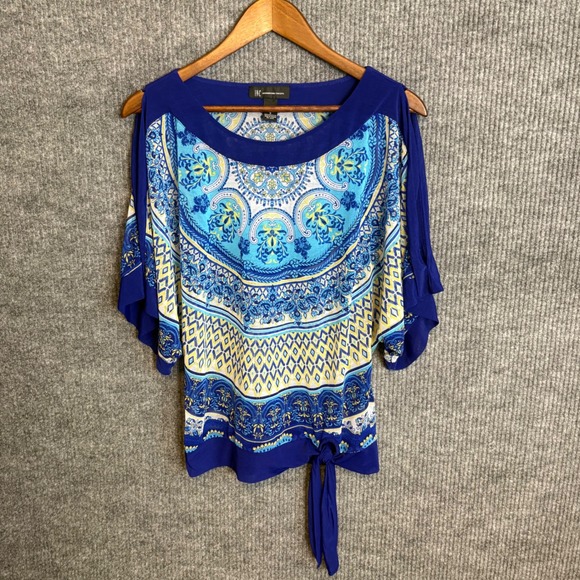 INC International Concepts Tops - INC International Concepts Blue Paisley Cold Shoulder Tie Front Top Size S